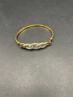 Vintage PAJ BB Gold Tone Pave Clear Crystal Thin Bracelet Bangle Sz 7"